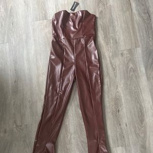 Bandeau split hem jumpsuit